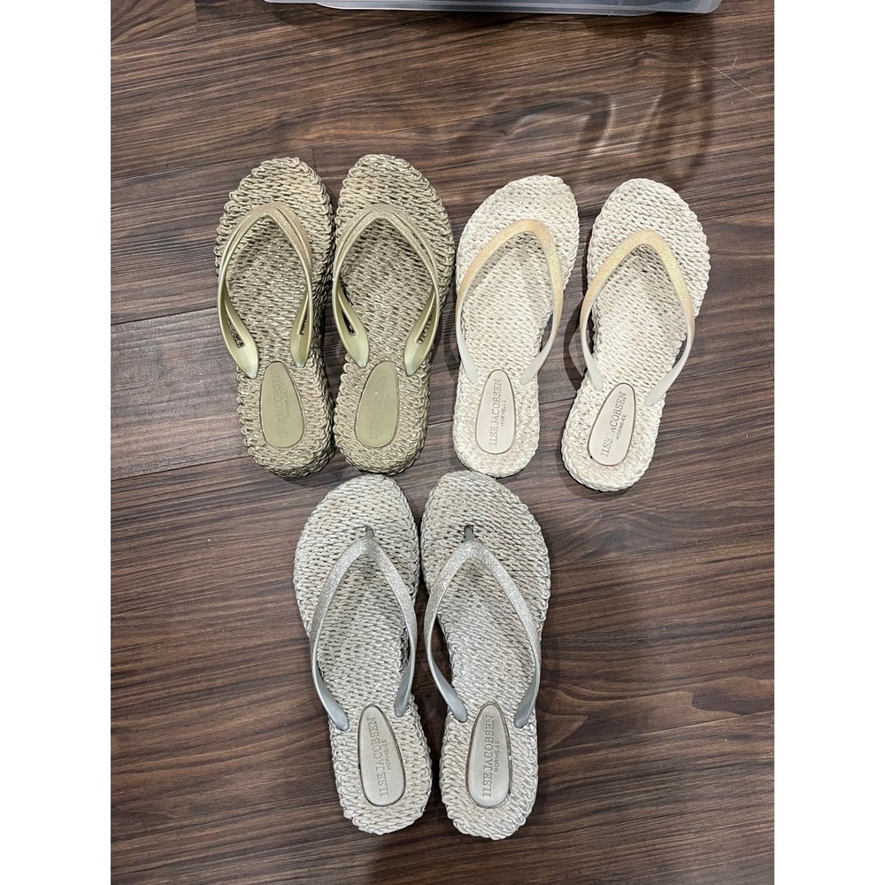 Ilse Jacobsen Hornbaek Cheerful Flip Flops Bundle 3 Pairs Metallic Gold Silver 7 - Picture 2 of 9